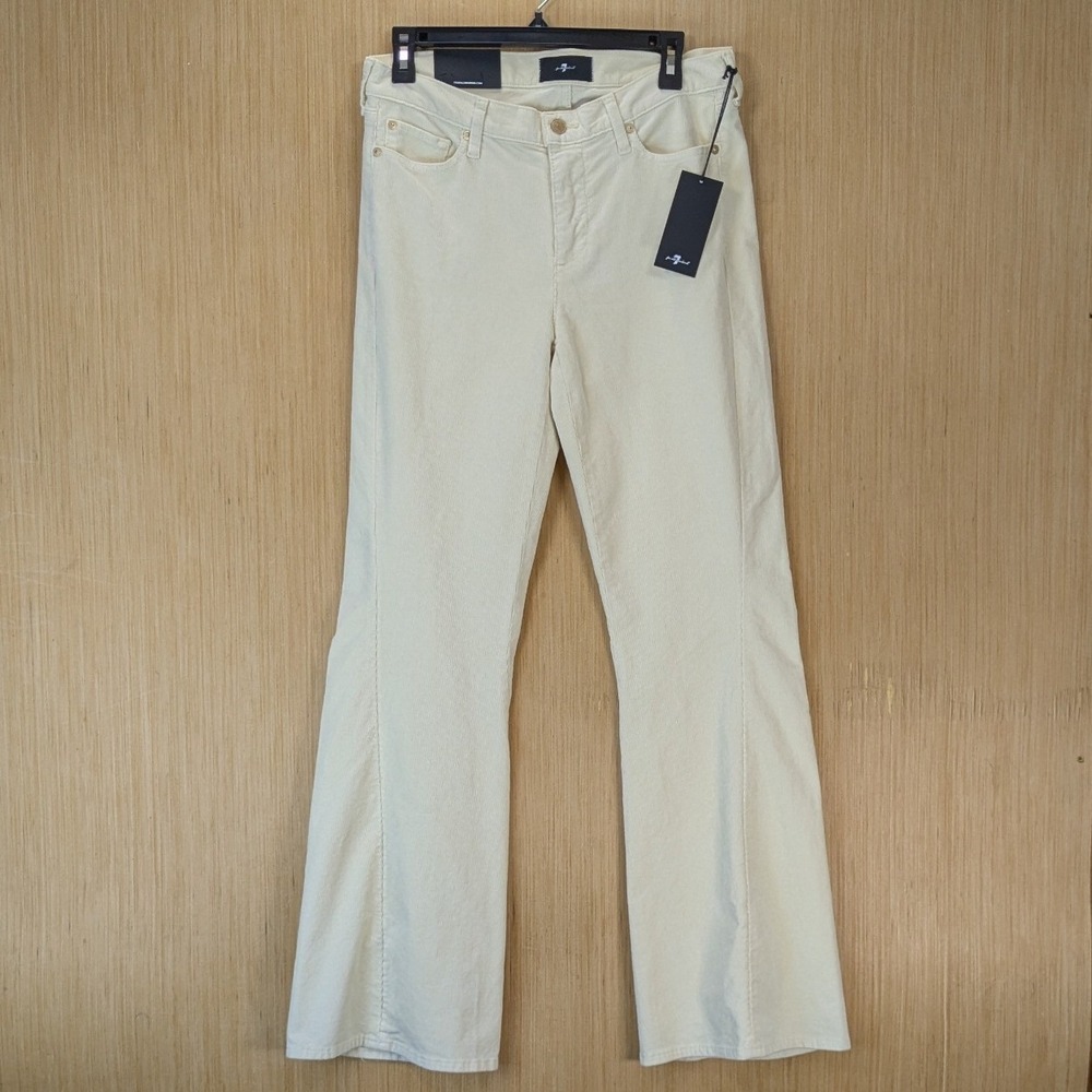 7 For All Mankind Women Dojo Tailorless Corduroy Flare Pants Size 29 Cream NWT